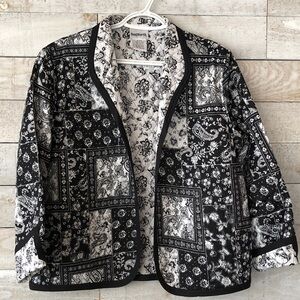 Black & White Paisley handkerchief print quilted jacket petite